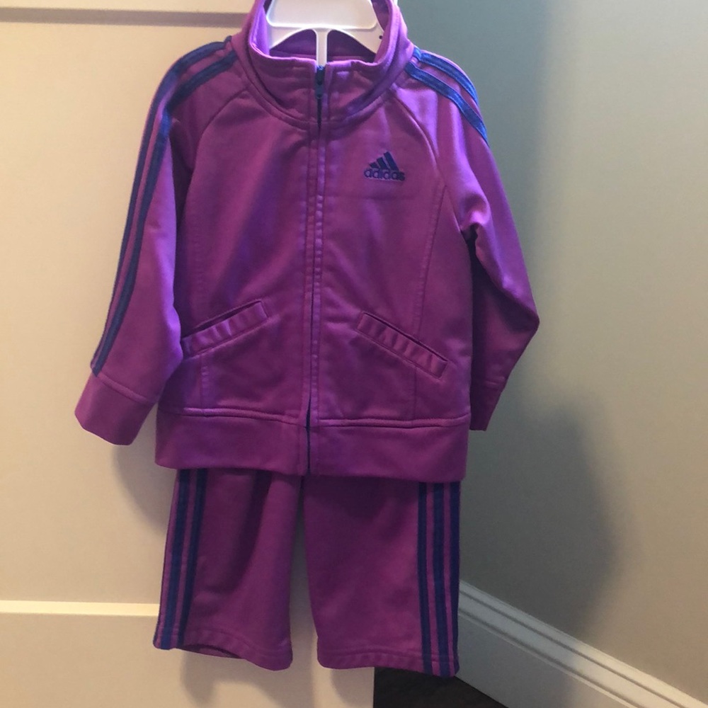 18 months Adidas track suit! Purple with dark purple piping!